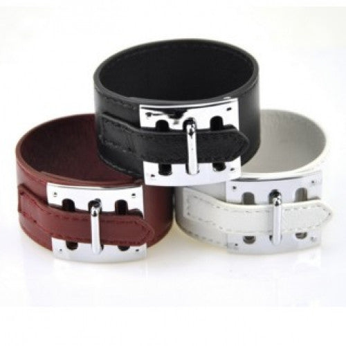 Cuff Wristband Bangle Fashion Genuine Real Leather Wide H Bracelet