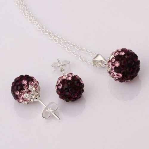 Crystal ball Pendant Necklace Earrings Set Rhinestones Shambala