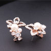 Crystal Rhinestone Pearl Flower Grape Stud Earrings 18K Rose Gold Plated