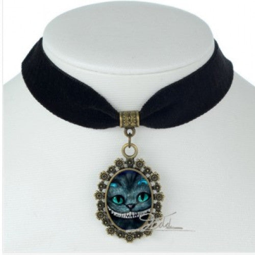 Alice in wonderland Cheshire Cat Movie jewelry Black Velvet Choker Necklace