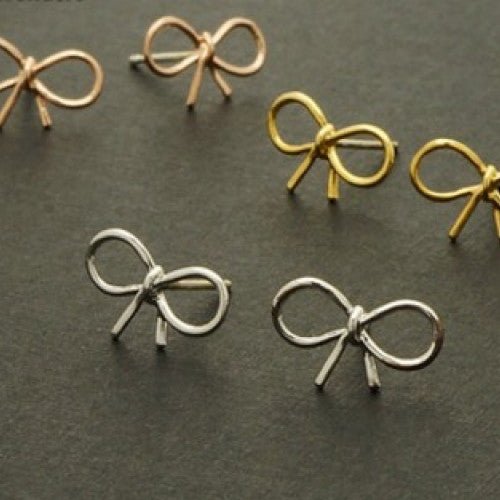 Cute Bow C harm Stud Earrings Unique Tiny Knot Ribbon Gold/Silver/Rose Gold