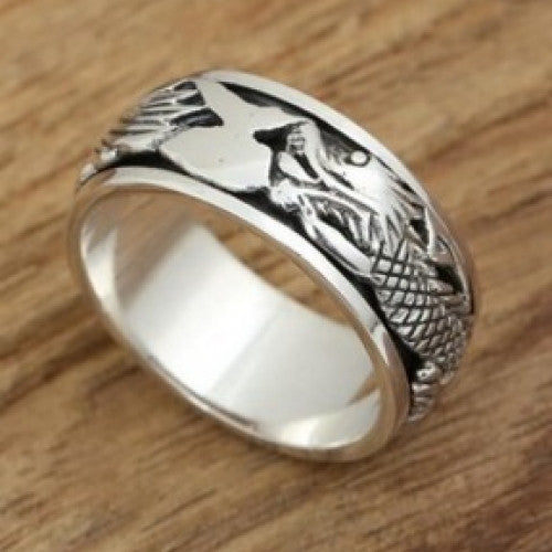 Sterling Silver Ring Retro Engraved Dragon silver 925 big sizes