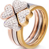 Heart Rings Surgical Steel Nickle Free CZ Crystal Clover rings